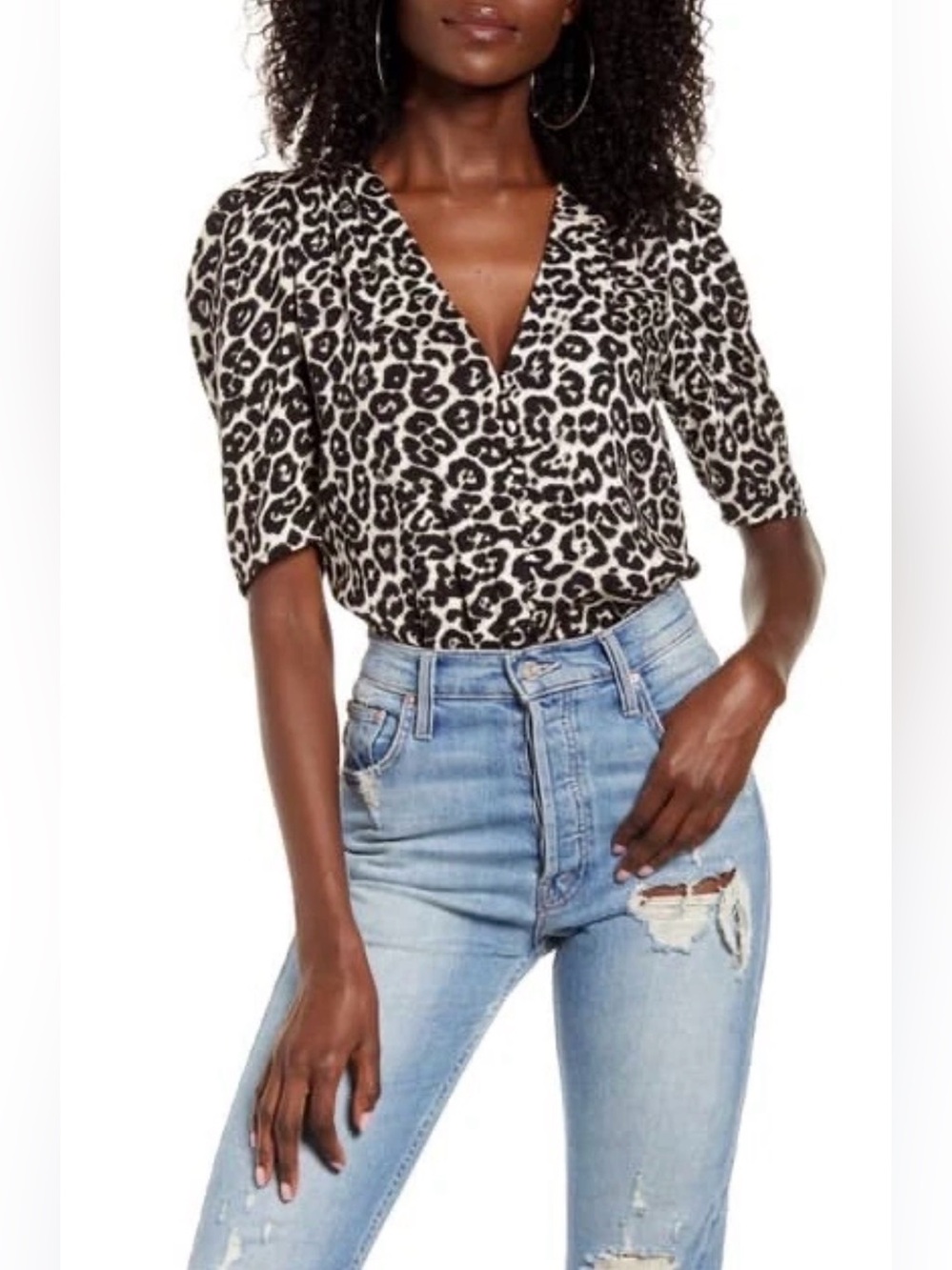 AFRM Leopard Print Puff Sleeve Bodysuit XS